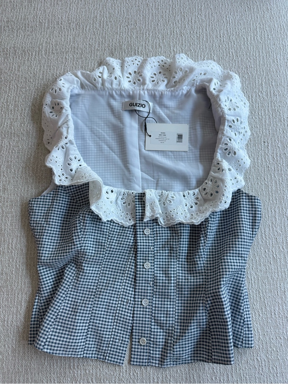 Danielle Guizio blue gingham Paloma lace top